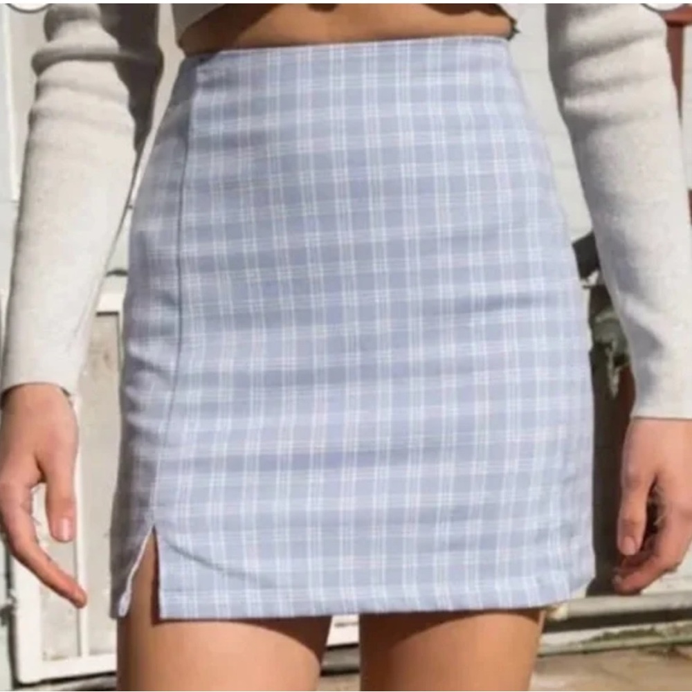 Brandy Melville Light Blue Plaid Flannel Mini Skirt One Size